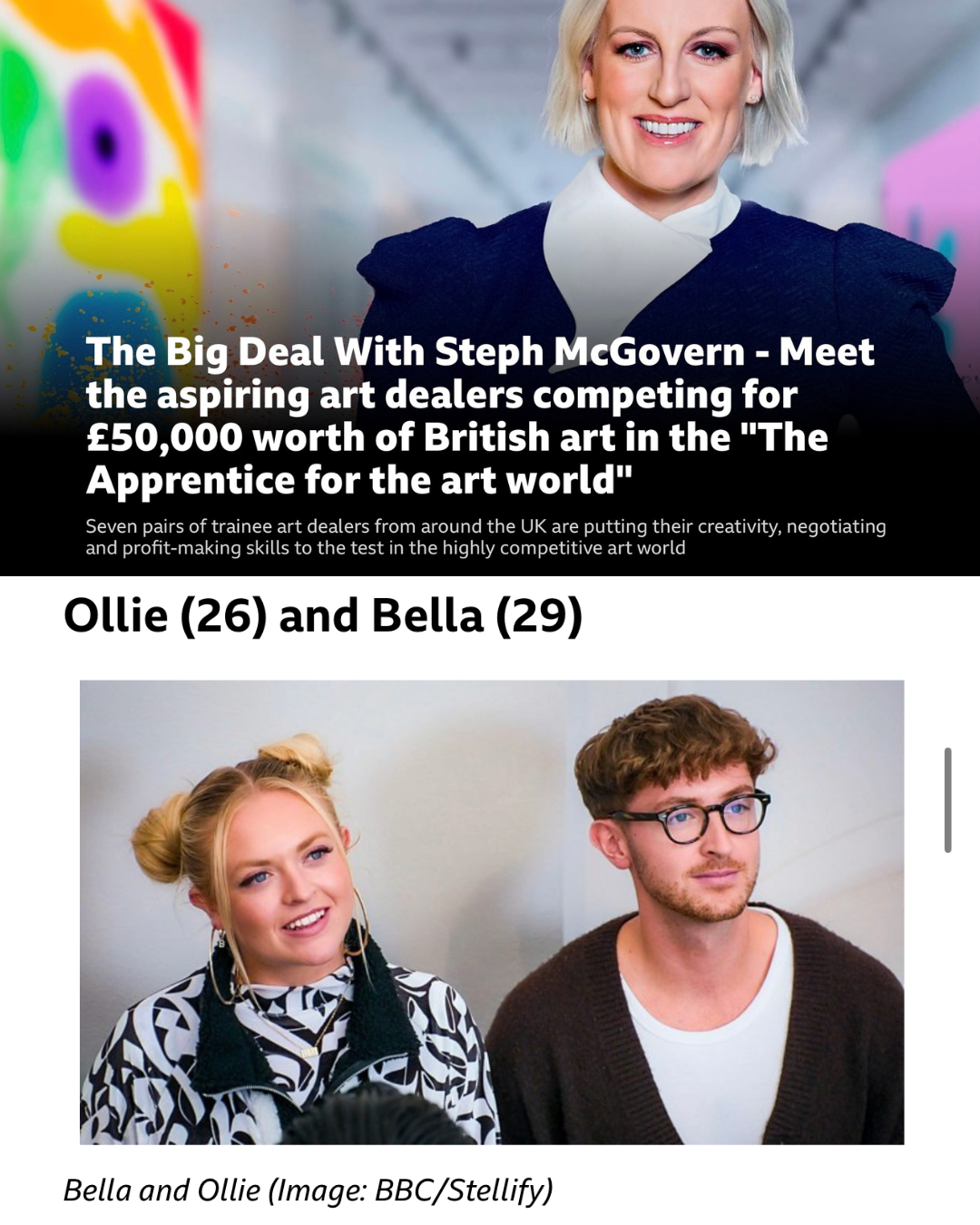 The Big Deal with Steph McGovern BBC Arts competitions reality tv series contestants Bella and Ollie from Bath and Bristol