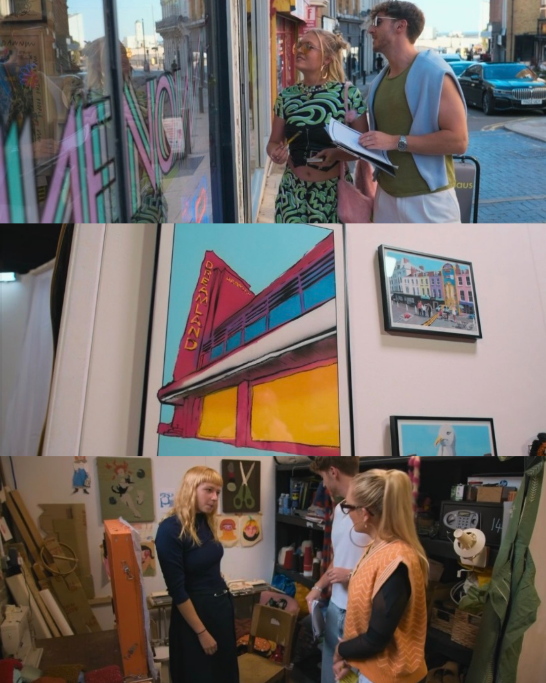 BBC Two The Big Deal with Steph McGovern Episode 3 – contestants Bella and Ollie sourcing contemporary art for the Margate Print Fair
