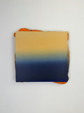 Original contemporary artwork by Welsh Artist Elfyn Lewis. Acrylic paint on MDF board to create a 3D effect with a calming yet striking appearance. An abstract landscape piece inspired by a horizon line at twilight, with colours of warm cream transitioning into dark blue. 
