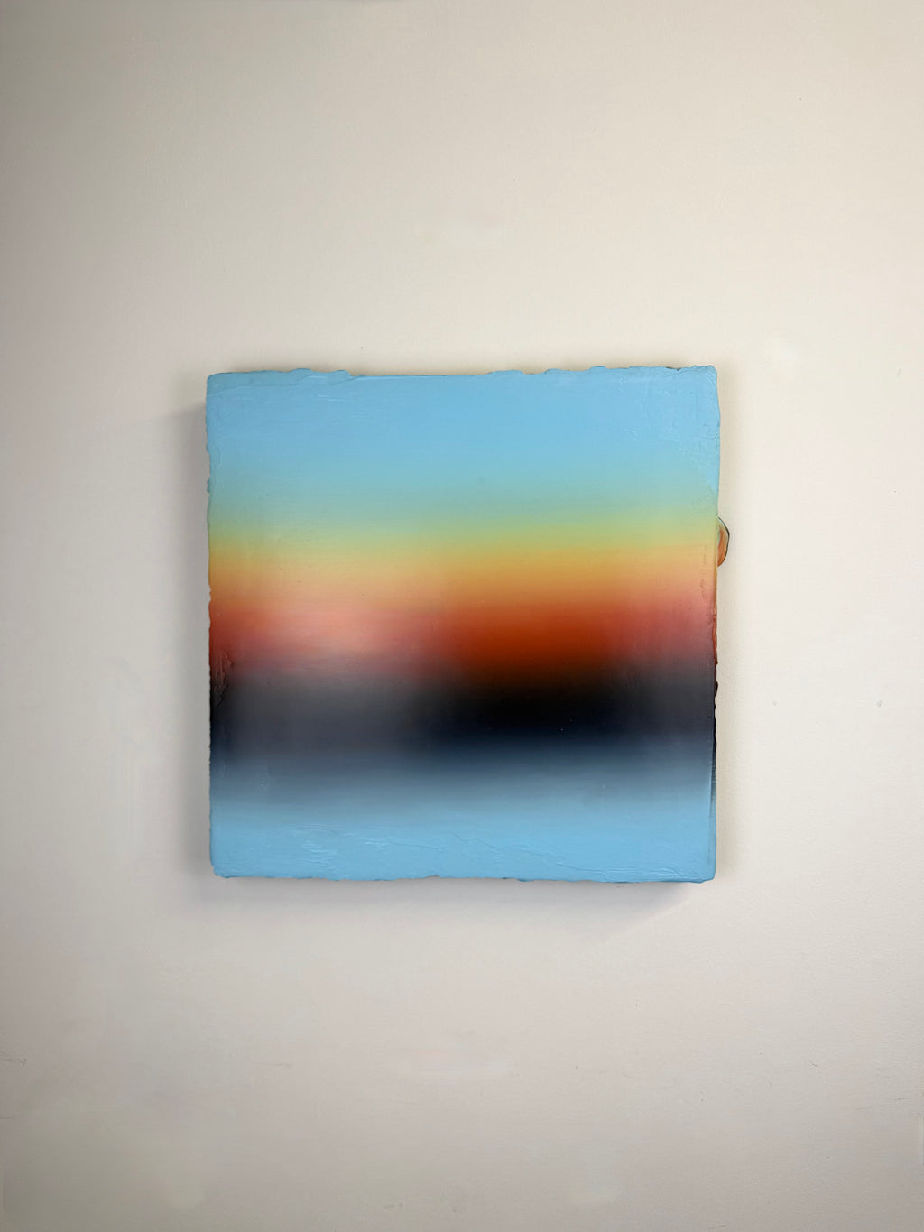 Original minimalist artwork by Welsh Artist Elfyn Lewis. Acrylic paint on MDF board to create a calming yet striking appearance through a seamless multi-colour gradient effect. An abstract landscape art piece inspired by the change of light and time throughout the day. 