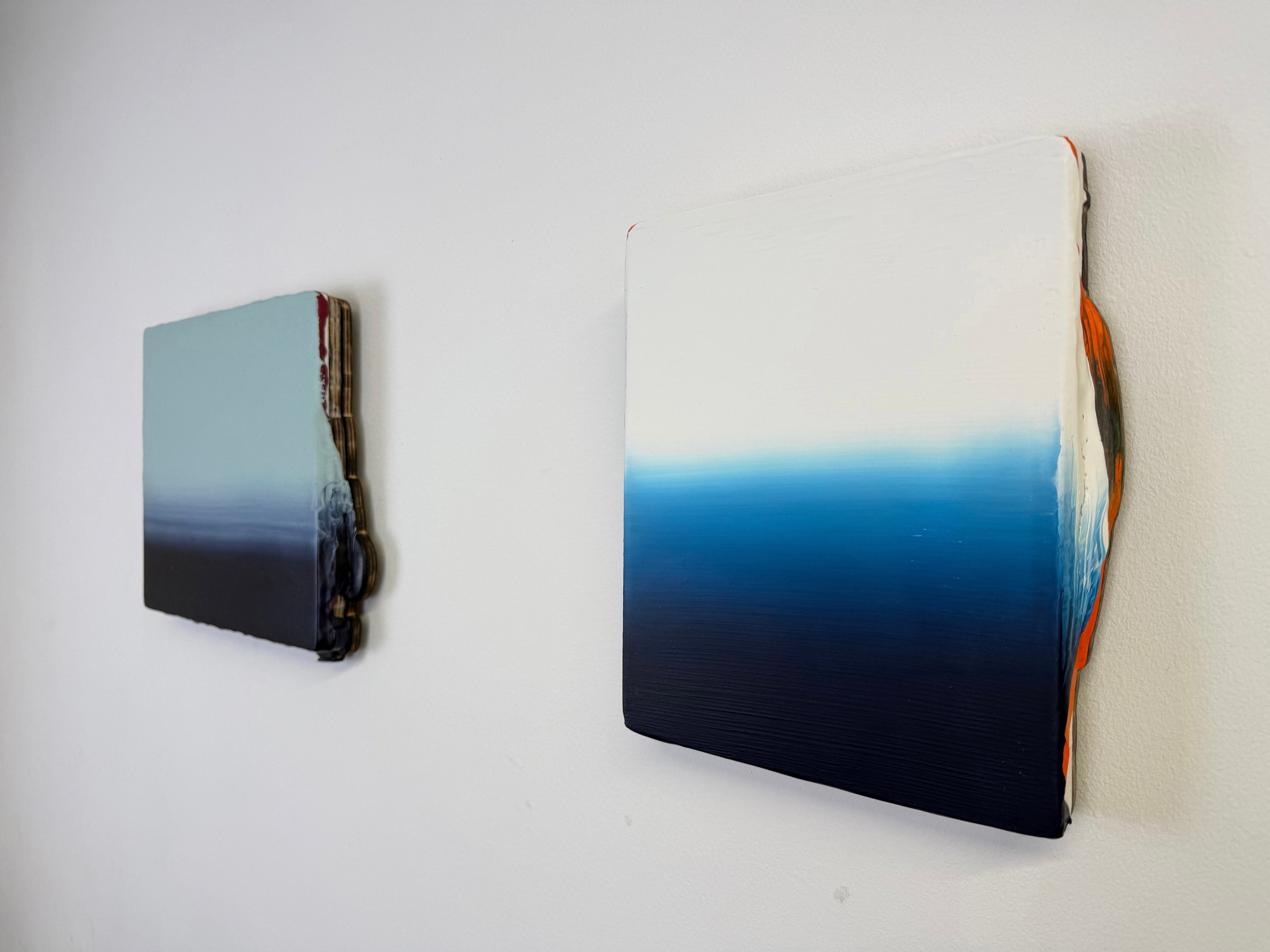 Contemporary and calming, harmonious artwork on a white gallery wall. Emotional dopamine art to reflect feelings of calm and tranquility. 