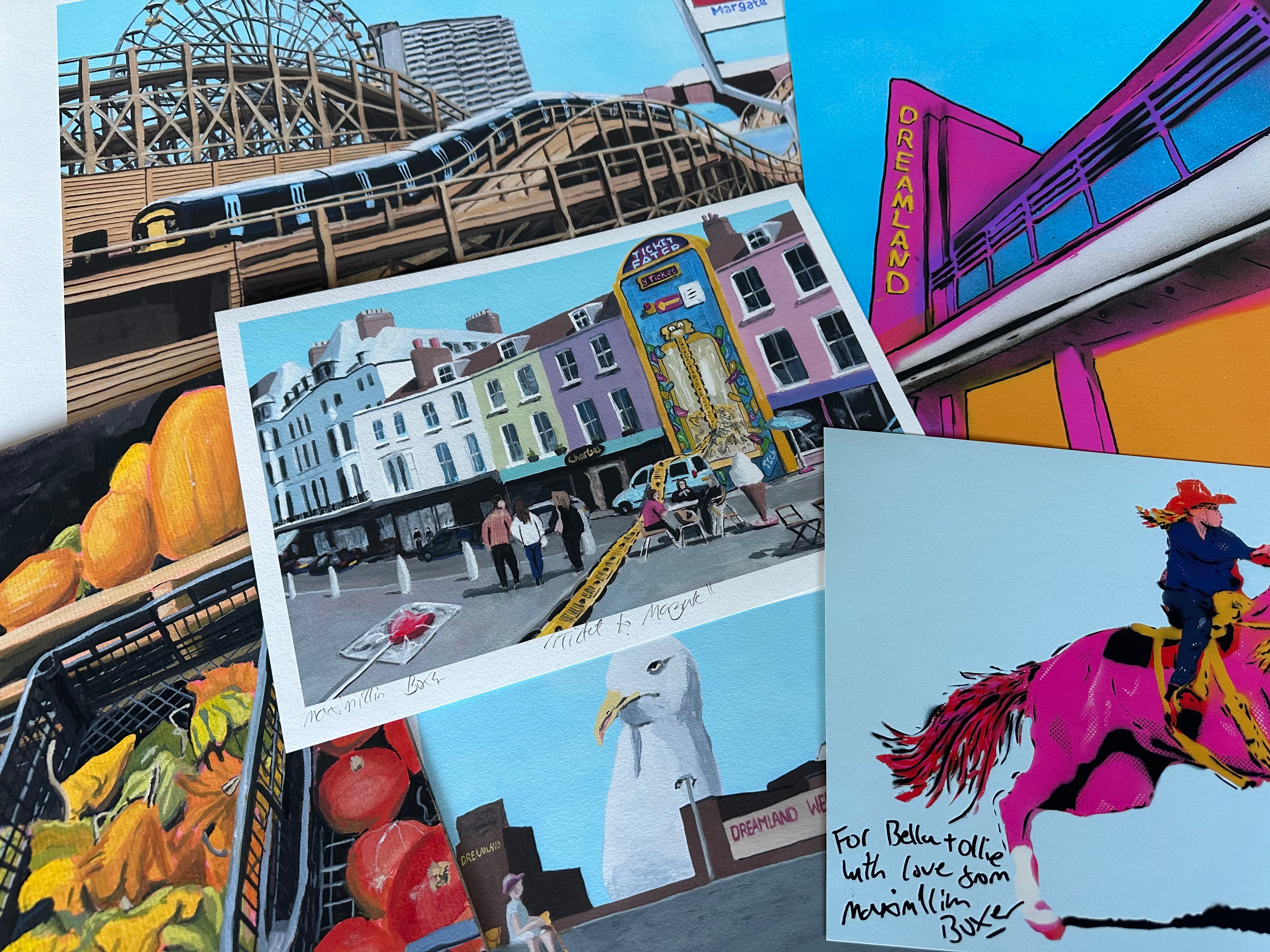 Online shop for limited edition giclee and screen prints by illustrative Margate artist Maximilian Boxer. 