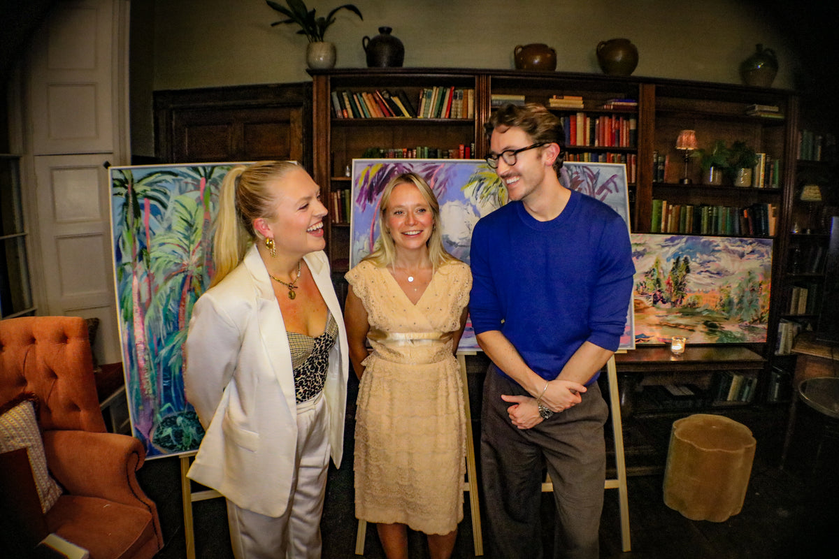 Artist talk evening at Babington House, somerset with Hannah Rollings and Bella and Ollie art- art evneing event 