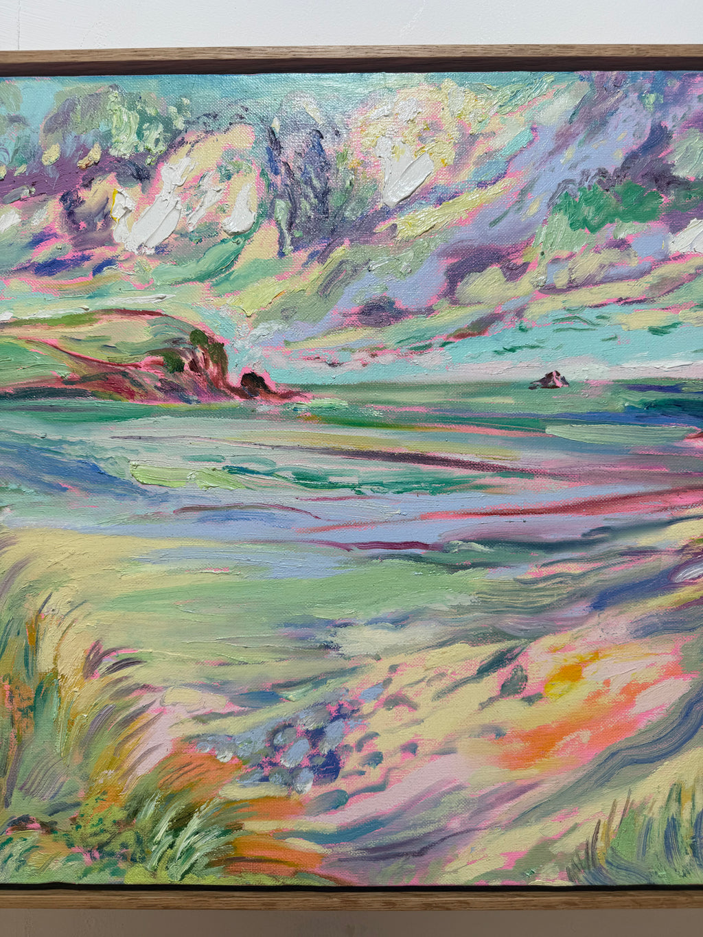 Across the Shallows 2026 by Hannah Rollings, original colourful landscape painting inspired by Cornwall. 