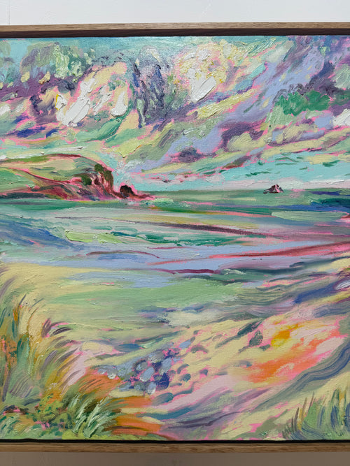 Across the Shallows 2026 by Hannah Rollings, original colourful landscape painting inspired by Cornwall. 