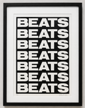 Framed limited edition print with 'BEATS' text repeated in a black frame.