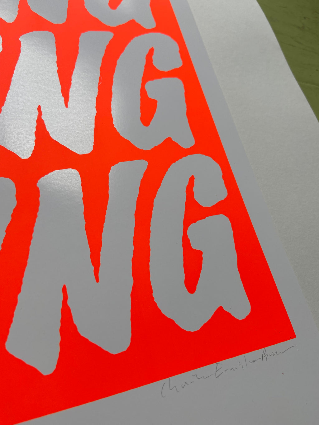 Fluror orange graphic printed signed by artist