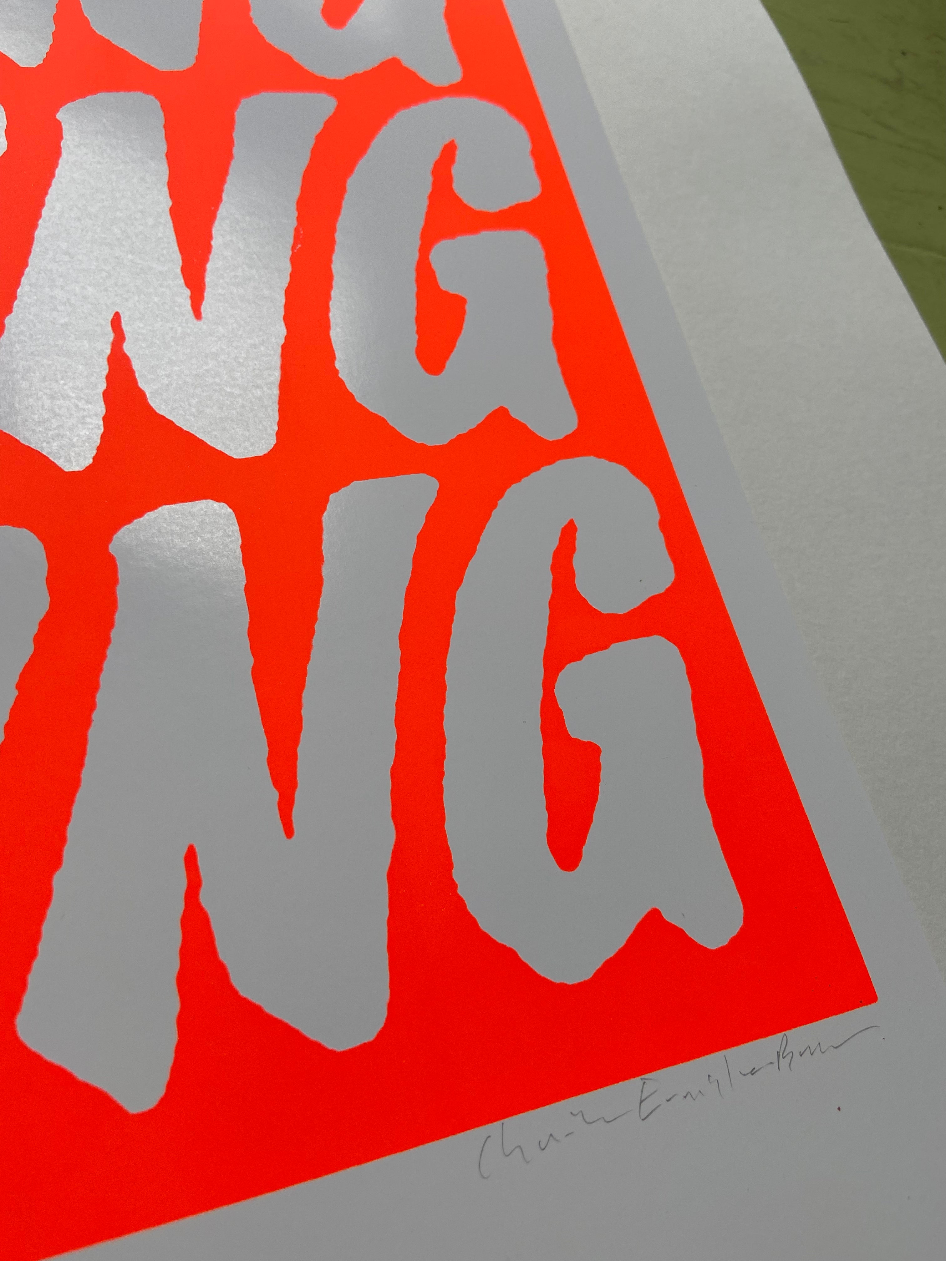Fluror orange graphic printed signed by artist
