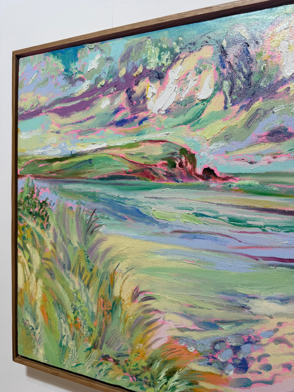 Across the Shallows 2026 by Hannah Rollings, original pastel colourful coastal landscape painting inspired by Cornwall