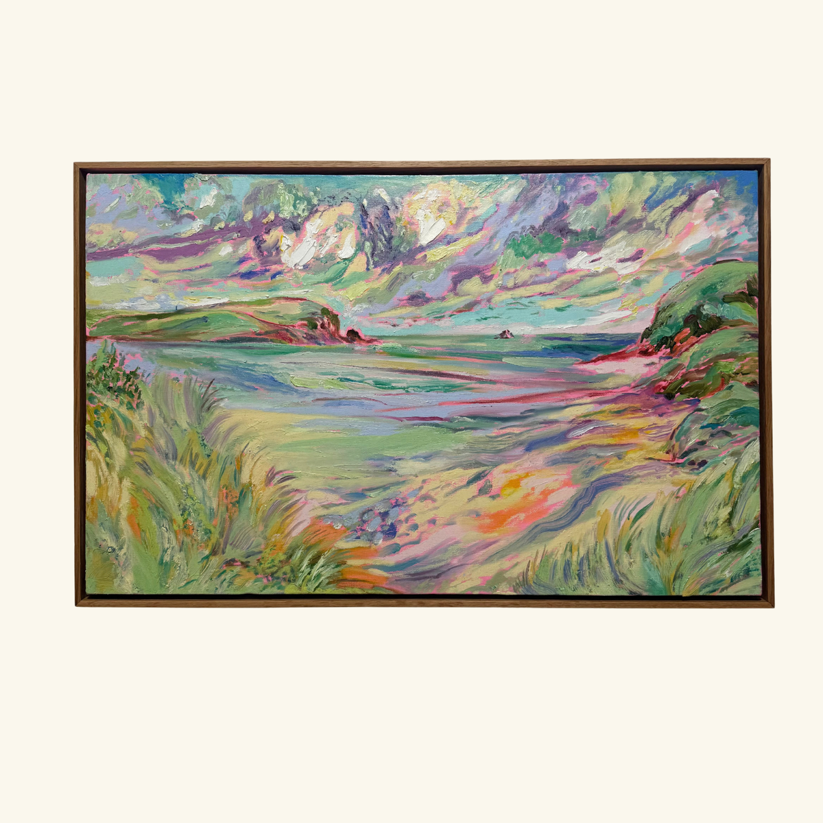 Across the Shallows 2026 by Hannah Rollings, original colourful landscape painting inspired by Cornwall