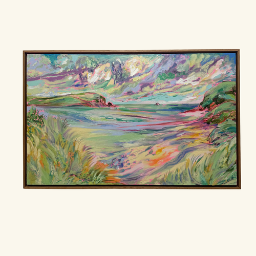 Across the Shallows 2026 by Hannah Rollings, original colourful landscape painting inspired by Cornwall