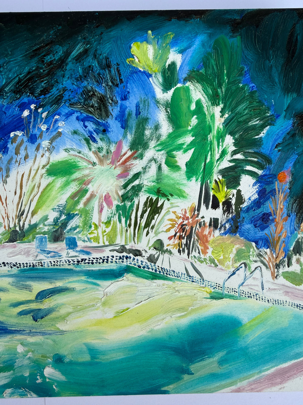 Night Pool 2026 by Hannah Rollings, original colourful abstract painting inspired by a holiday in Barbados