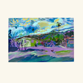 Rooster Tropics 2026 by Hannah Rollings, colourful original painting inspired by the tropical landscape of Barbados