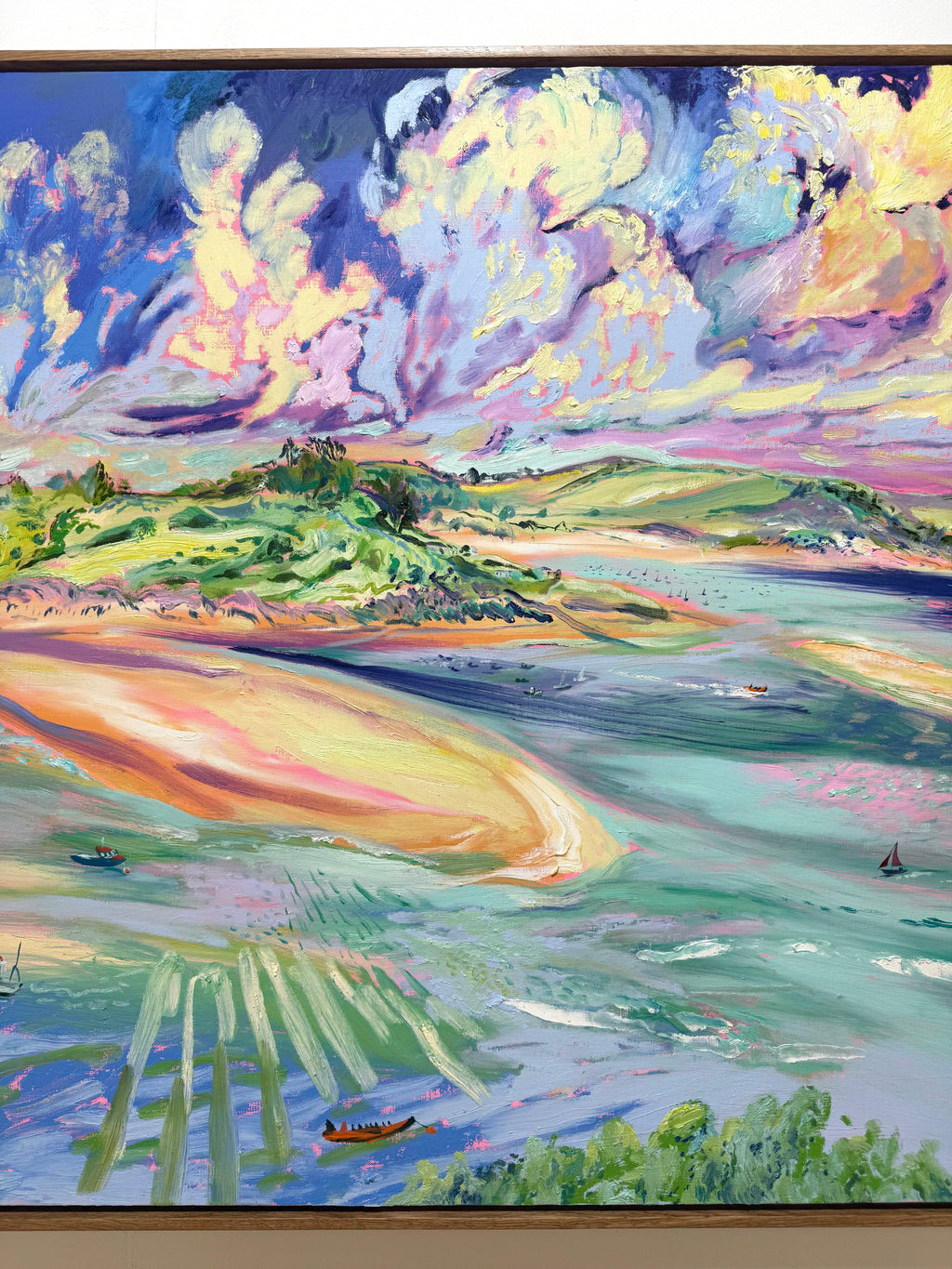 Where the Skiff Meets the Golden Hour 2026 by Hannah Rollings, original expressive landscape painting inspired by Cornwall