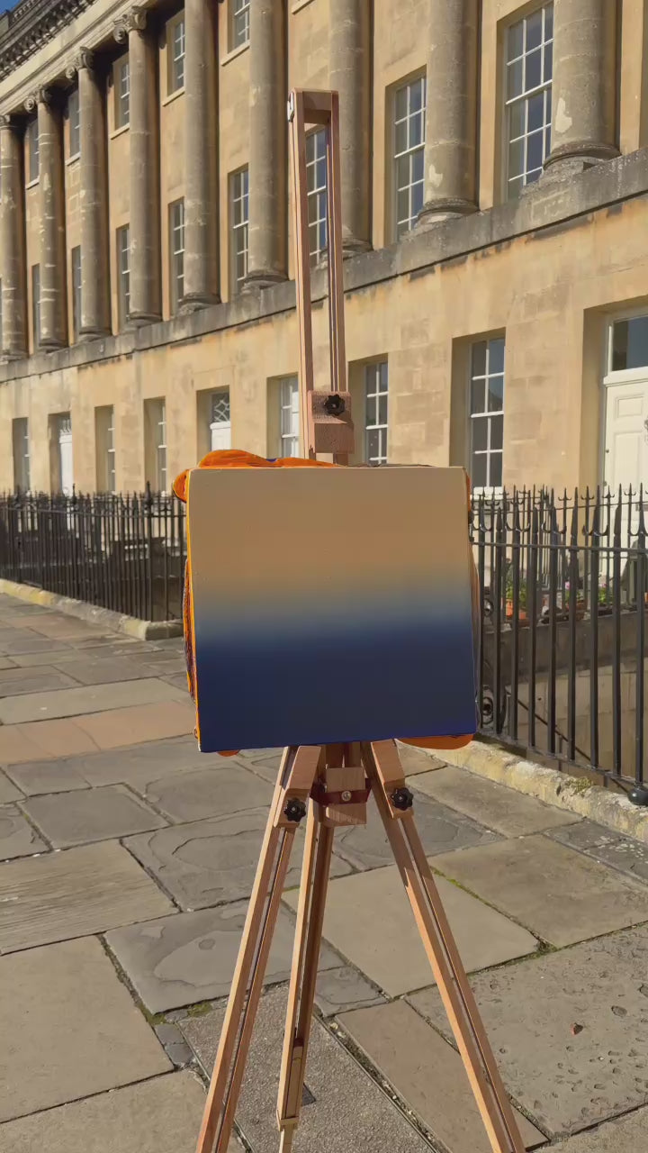 Horizon Golden and blue abstract sculptural orgiginal artwork.  Introduce a captivating focal point to your collection with Hafodyrynys, an original work by acclaimed Welsh artist Elfyn Lewis.