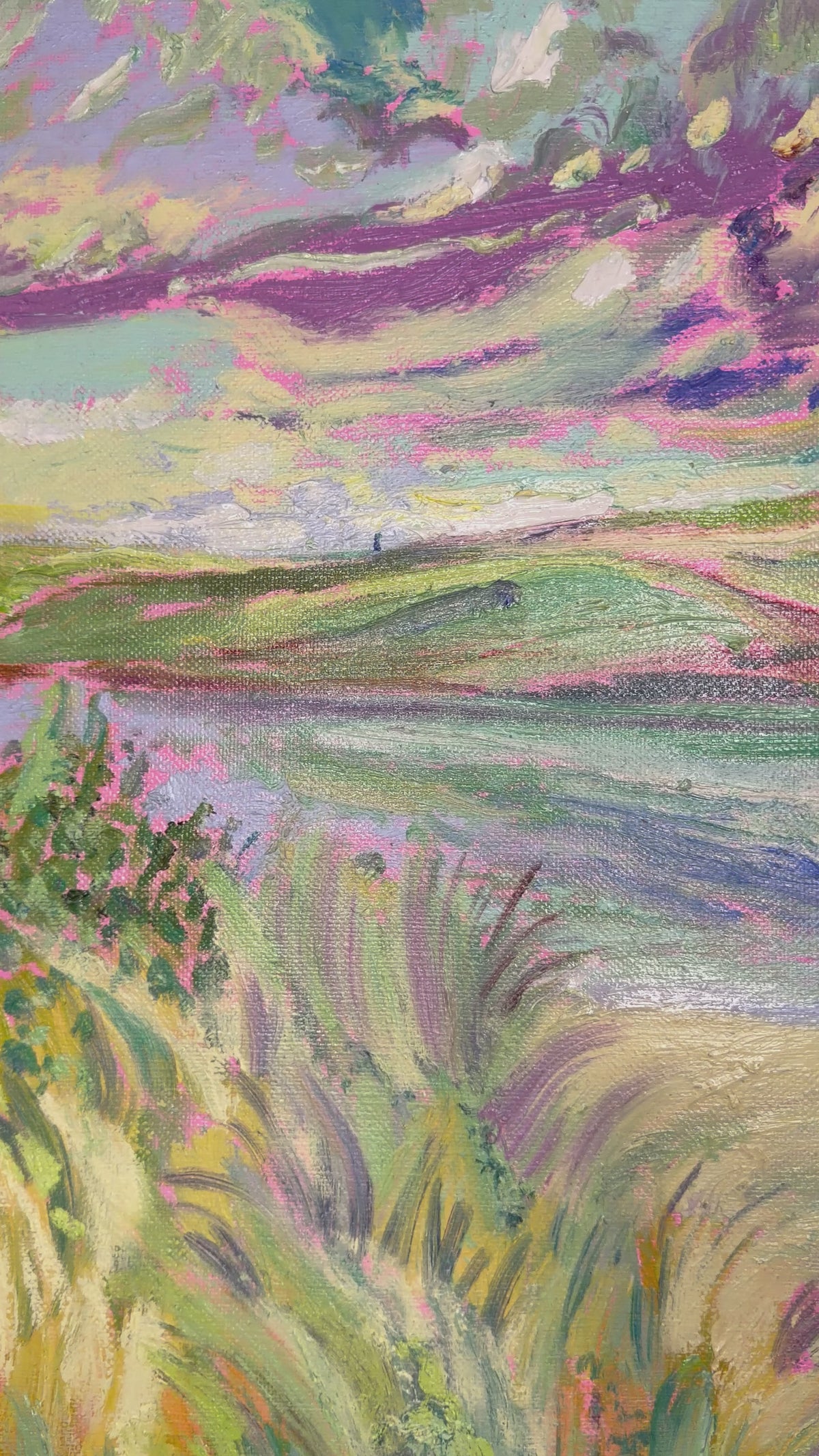 Across the shallows, abstract coastal landscape painting by artist Hannah Rollings