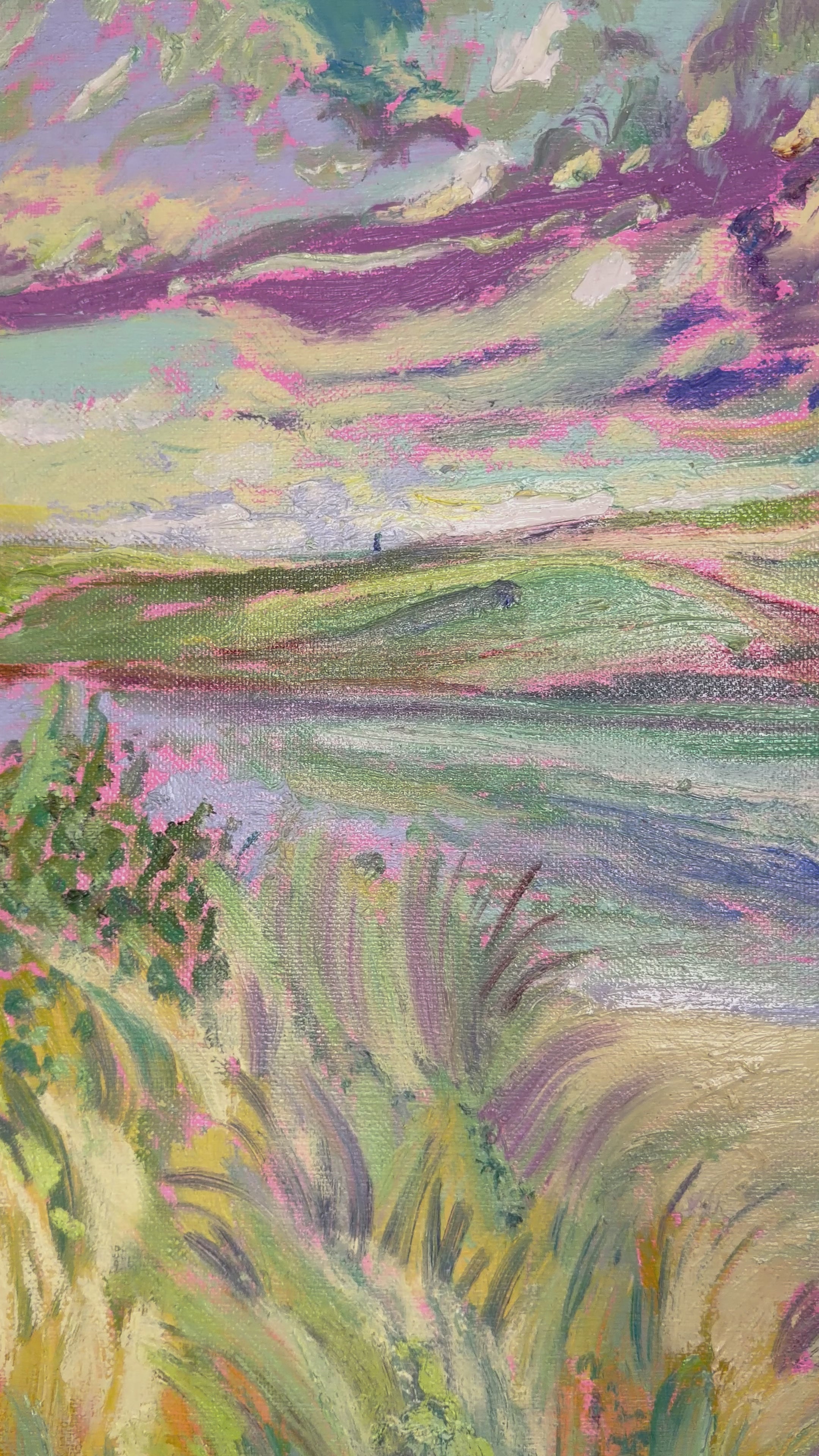 Across the shallows, abstract coastal landscape painting by artist Hannah Rollings