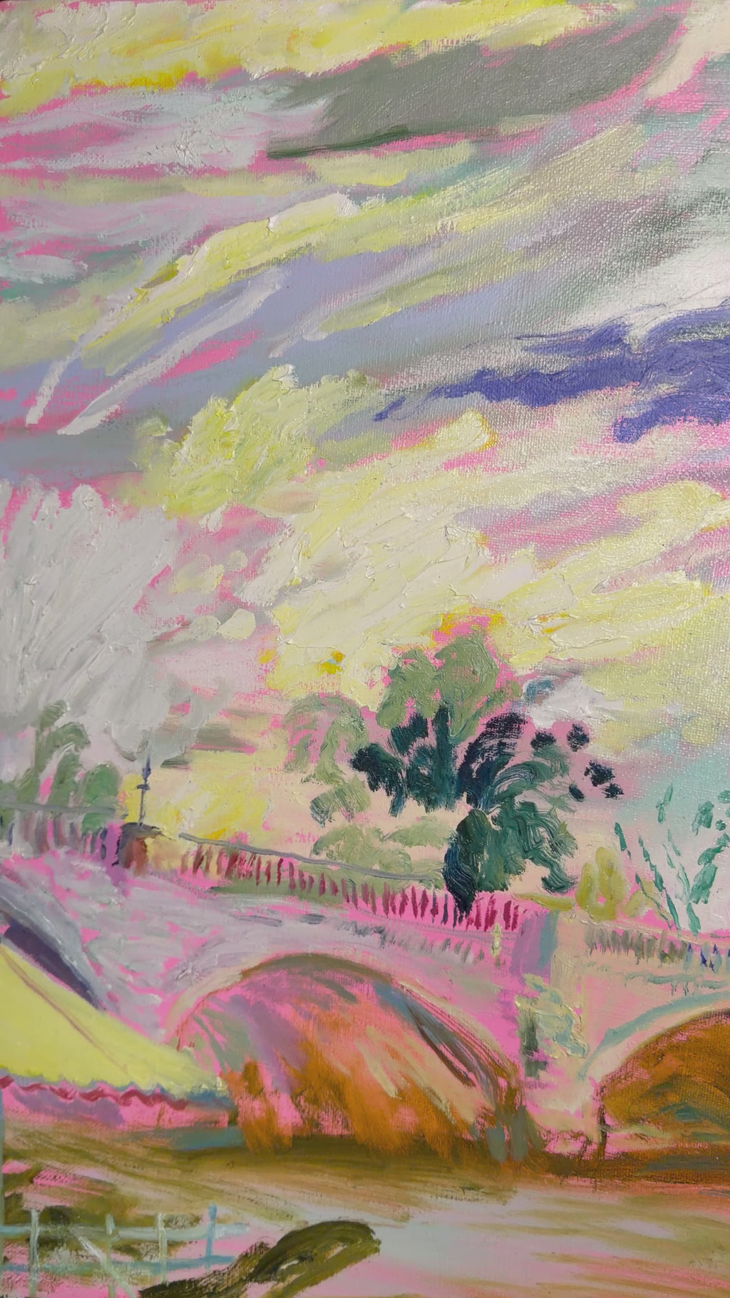 The Carries the Lghting original oil painting of the river thames by artist Hannah Rollings
