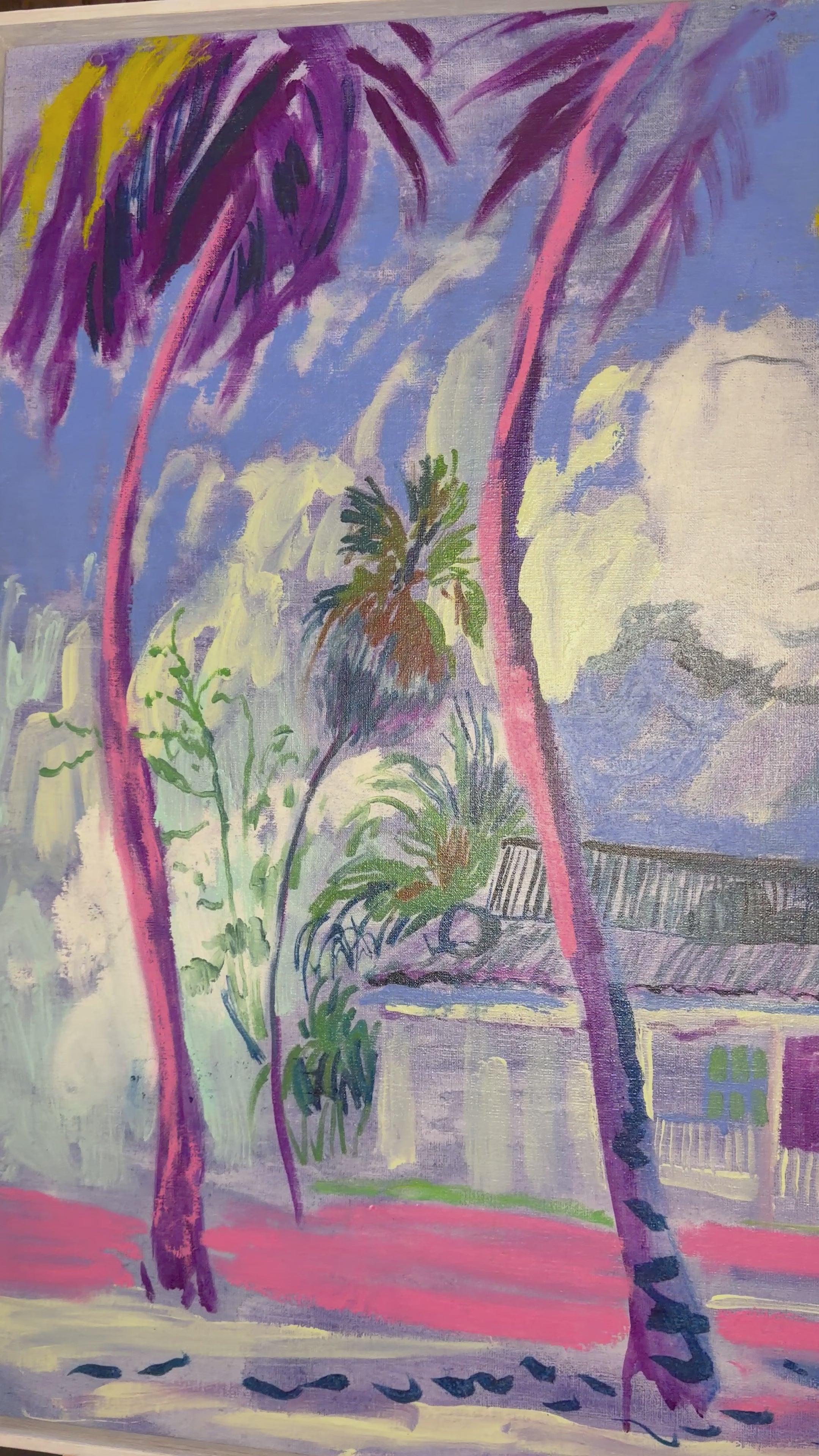 Beneath the Palms, Tropical Expressive Palm Tree Original Painting by Hannah Rollings