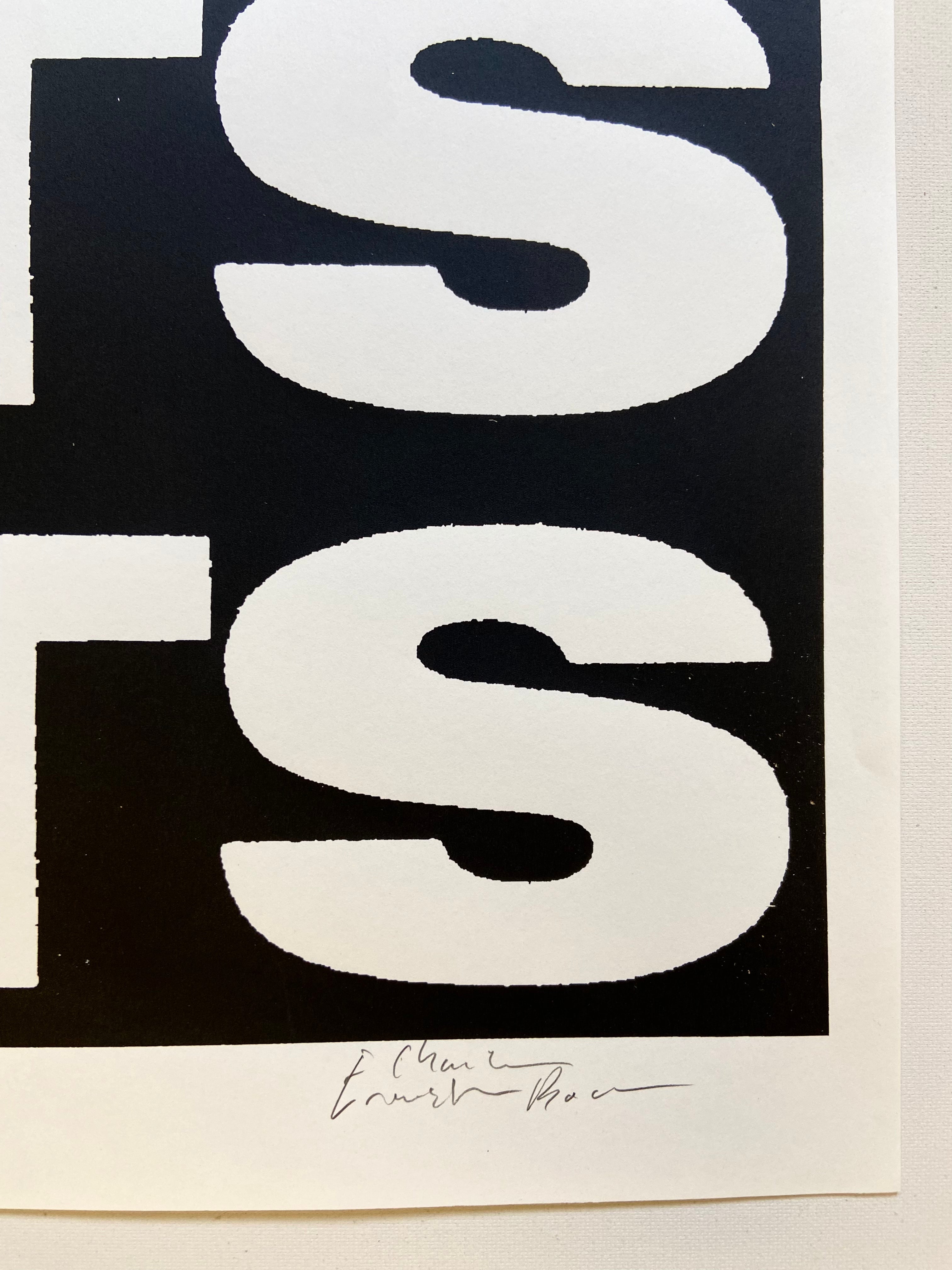 Black and white abstract art print signed by artist